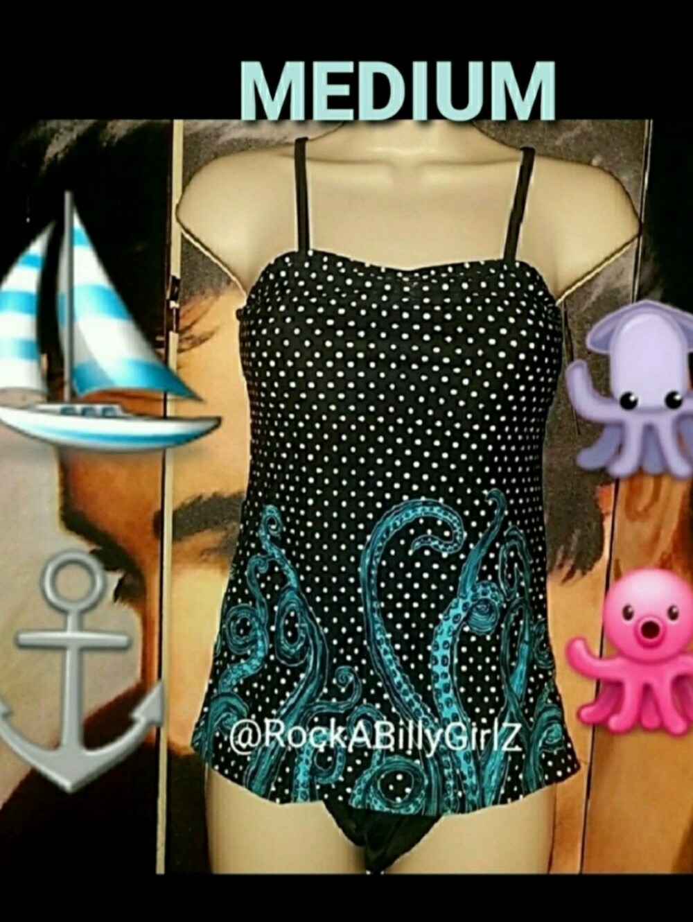 Too Fast Blue Octopus Tentacles Swimsuit w Padded Bra, Tummy Control & Skirt